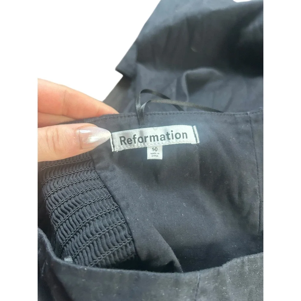 Reformation Black Strapless Smocked Bodice‎ Midi Dress Slit Size 10